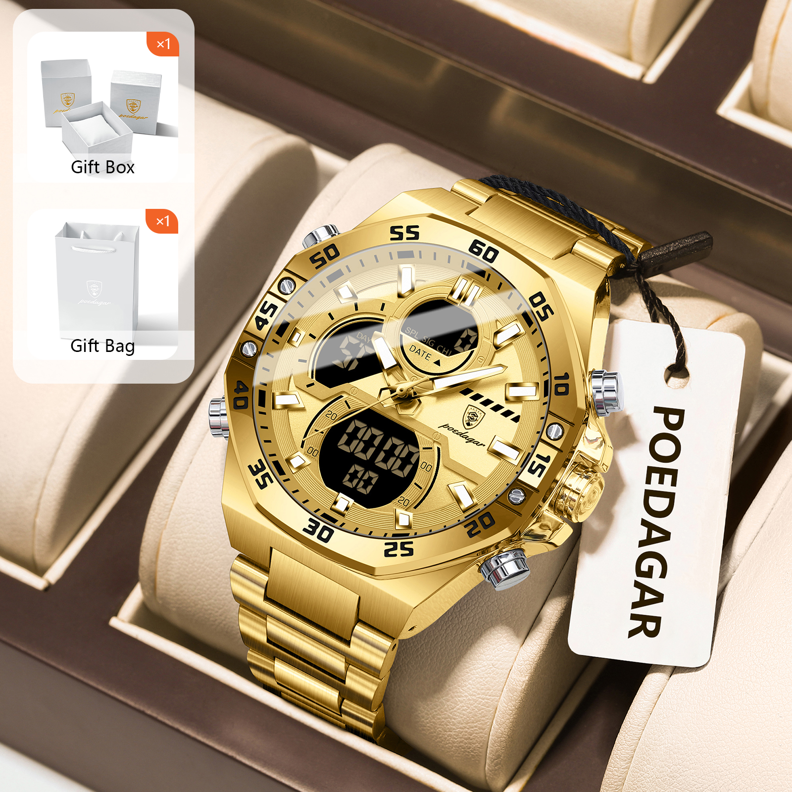 Chronograph Sport Watch - POEDAGAR Sport Men Watch LED Waterproof