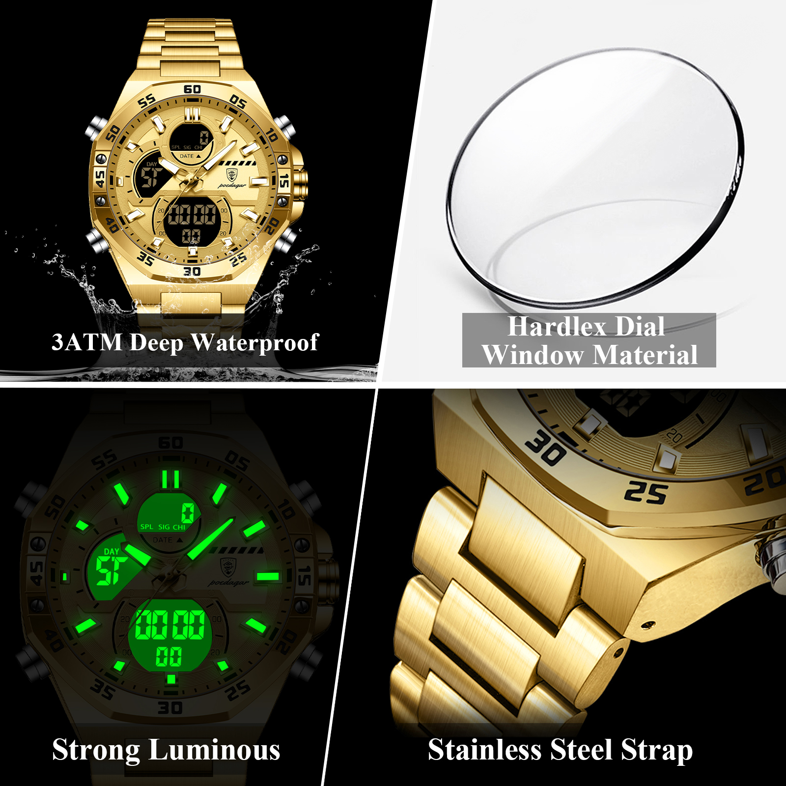 POEDAGAR Sport Men Watch LED W - Chronograph Sport Watch recension och pris