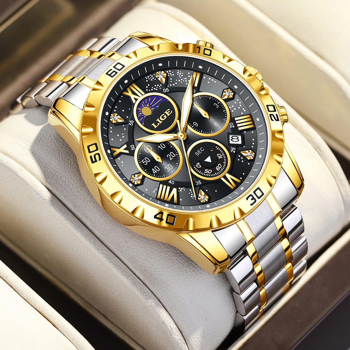 LIGE Top Brand Luxury Quartz M - Chronograph Sport Watch recension och pris